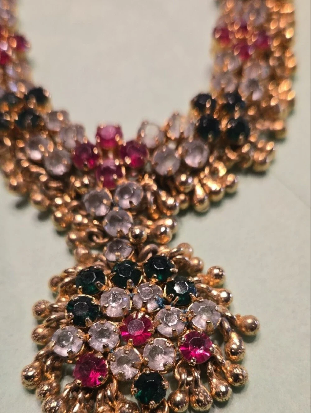 Gold-Tone Multicolor Crystal Necklace and Earring Set